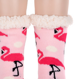 12 Pairs Ladies Thick Fur Bed Socks Womens Sherpa Fluffy Non Slip - Flamingo