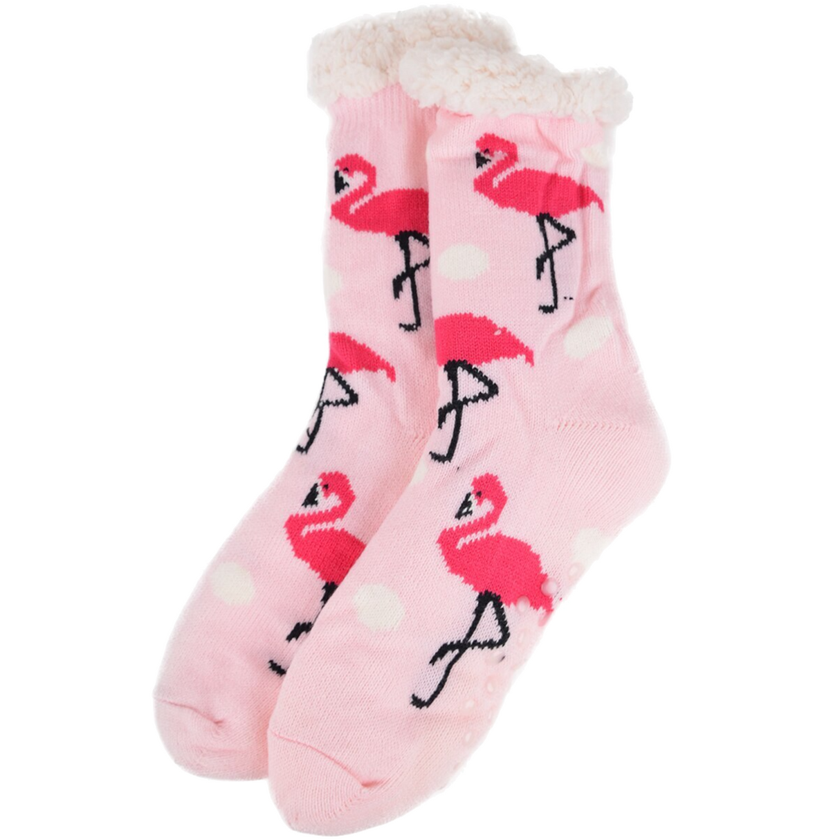 12 Pairs Ladies Thick Fur Bed Socks Womens Sherpa Fluffy Non Slip - Flamingo