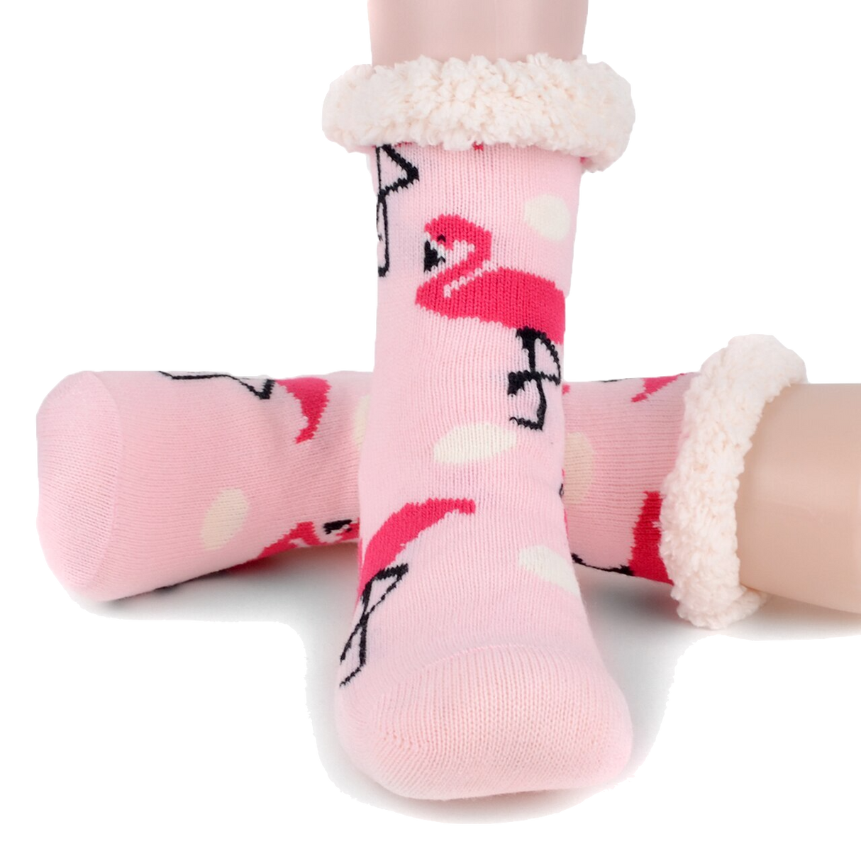 1 Pair Ladies Thick Fur Bed Socks Womens Sherpa Fluffy Non Slip - Flamingo