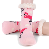 1 Pair Ladies Thick Fur Bed Socks Womens Sherpa Fluffy Non Slip - Flamingo