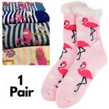 1 Pair Ladies Thick Fur Bed Socks Womens Sherpa Fluffy Non Slip - Flamingo