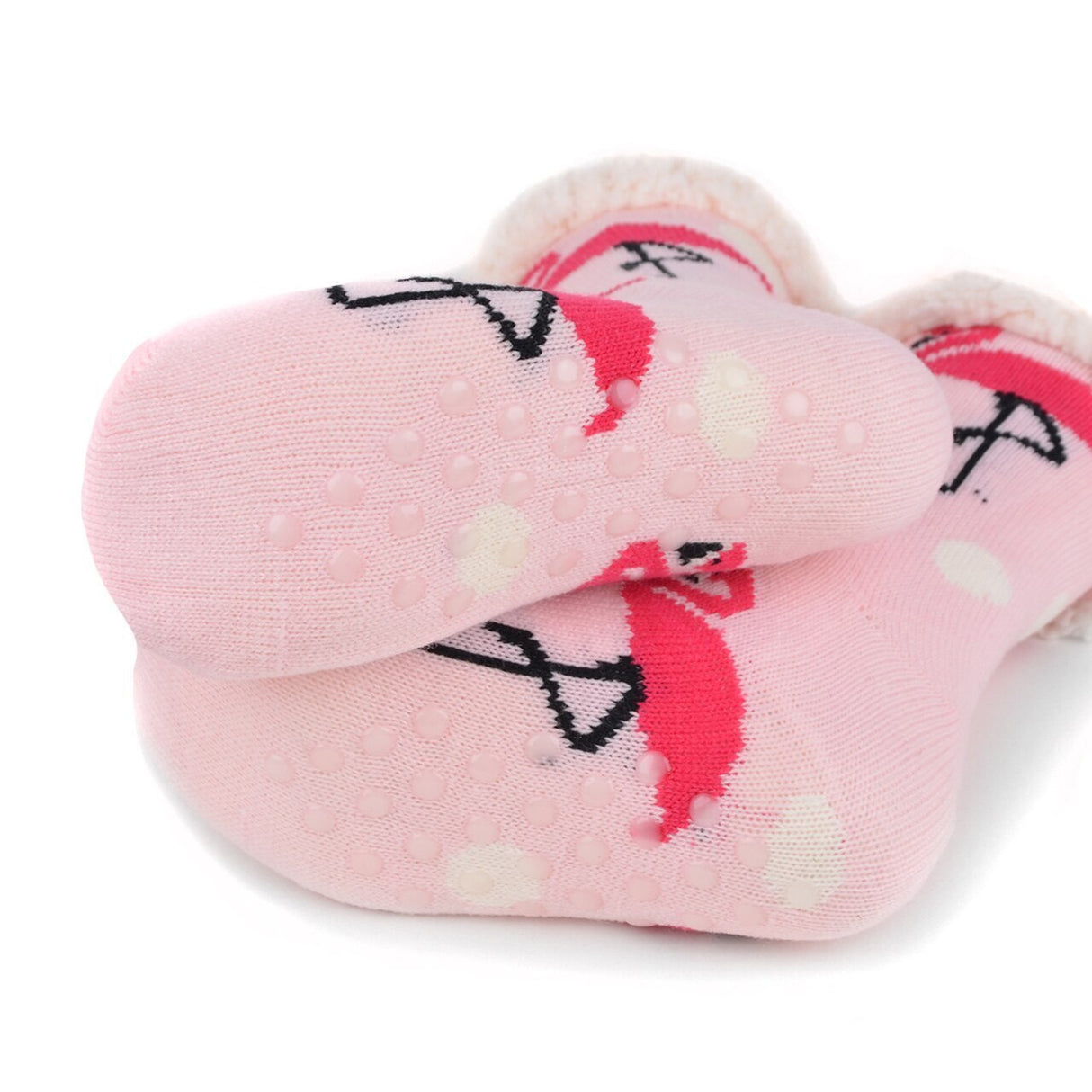 1 Pair Ladies Thick Fur Bed Socks Womens Sherpa Fluffy Non Slip - Flamingo