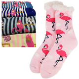 6 Pairs Ladies Thick Fur Bed Socks Womens Sherpa Fluffy Non Slip - Flamingo