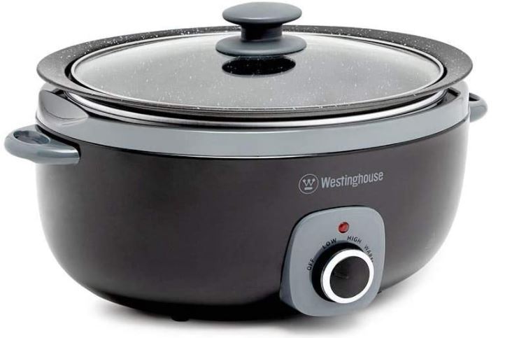 Westinghouse 6.5L Non Stick Ceramic Bowl Crock Pot Glass Lid Cookware - Black