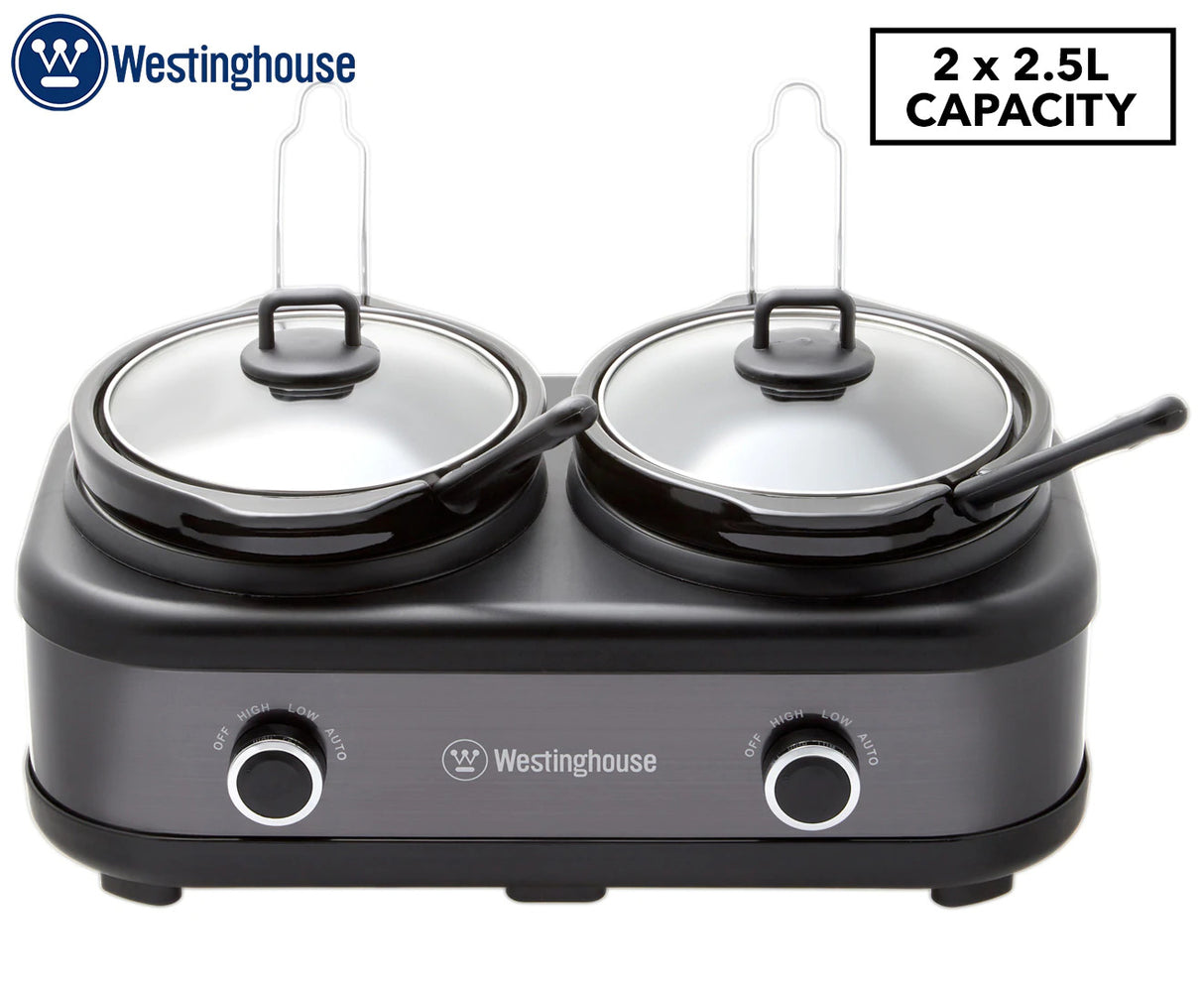 Westinghouse 2 Pot Slow Cooker - Black/Stainless Steel WHSC06KS