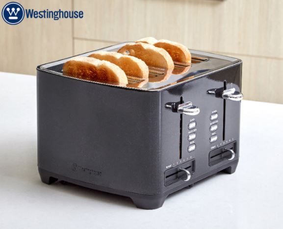 Westinghouse 1750W 4 Slice Toast/Extra Wide Slot/High Lift Bread Toaster Black