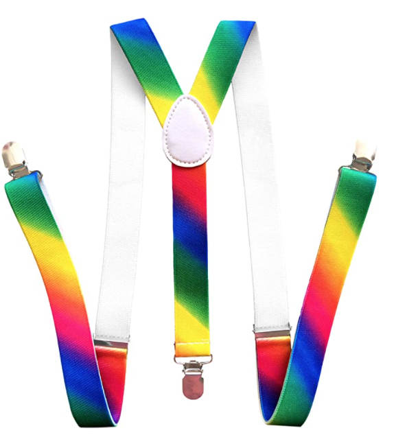 35mm WIDE SUSPENDERS Mens Adjustable Braces Clip On Trouser Elastic Y-Back - Rainbow