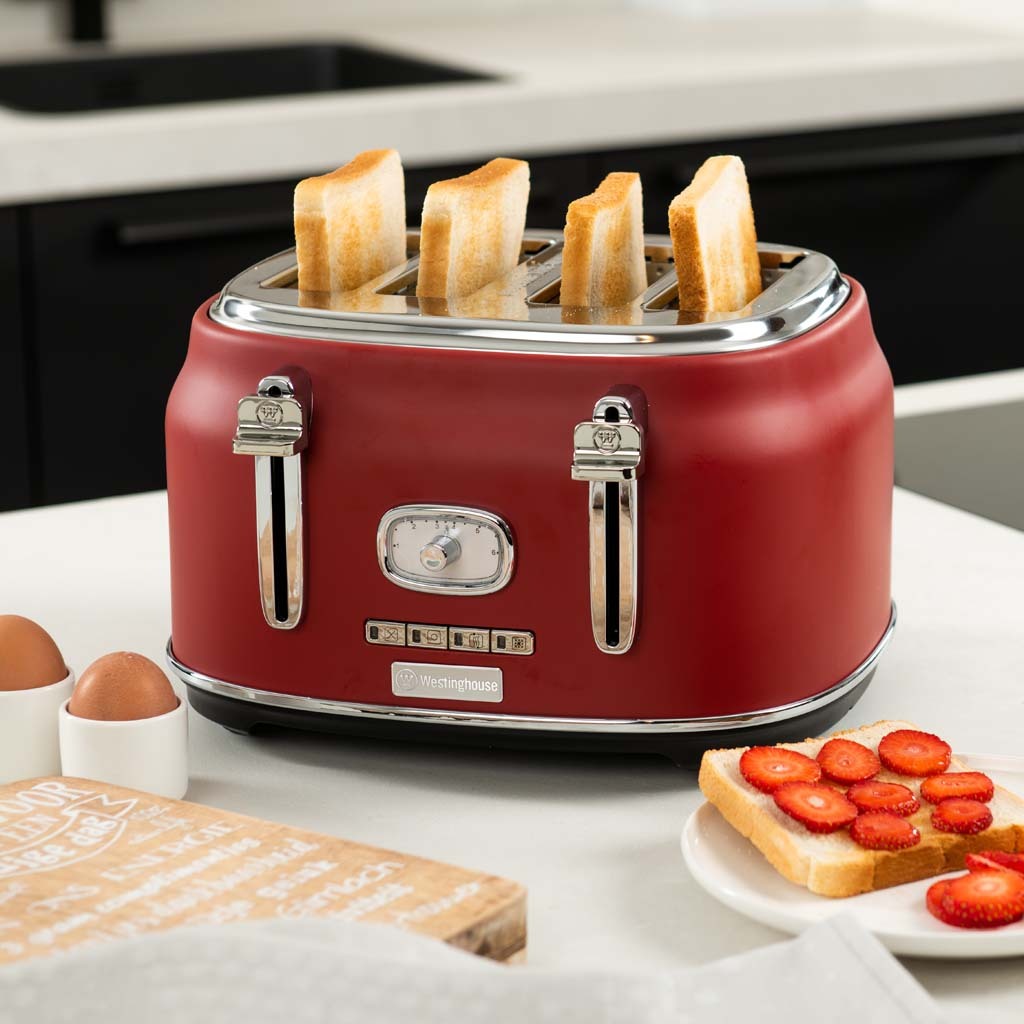 Westinghouse Retro Series 4 Slice Toaster with Removable Crumb Tray - Red