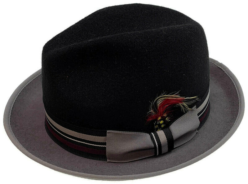 100% Mens Pure Wool Trilby Hat Fedora Warm Winter Classic - Black/Grey