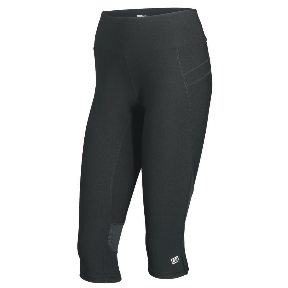 WILSON Womens Rush Tennis Capri 3/4 Pants Bottoms nanoWIK - Black