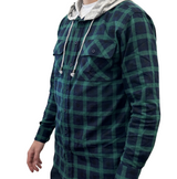 Mens Cotton Flannelette Shirt w Jersey Hood Long Sleeve Flannel - Green