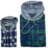 Mens Cotton Flannelette Shirt w Jersey Hood Long Sleeve Flannel