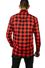 Jacksmith Quilted Flannelette Shirt Mens Jacket 100% Cotton Padded Warm Winter Flannel - Red/Black