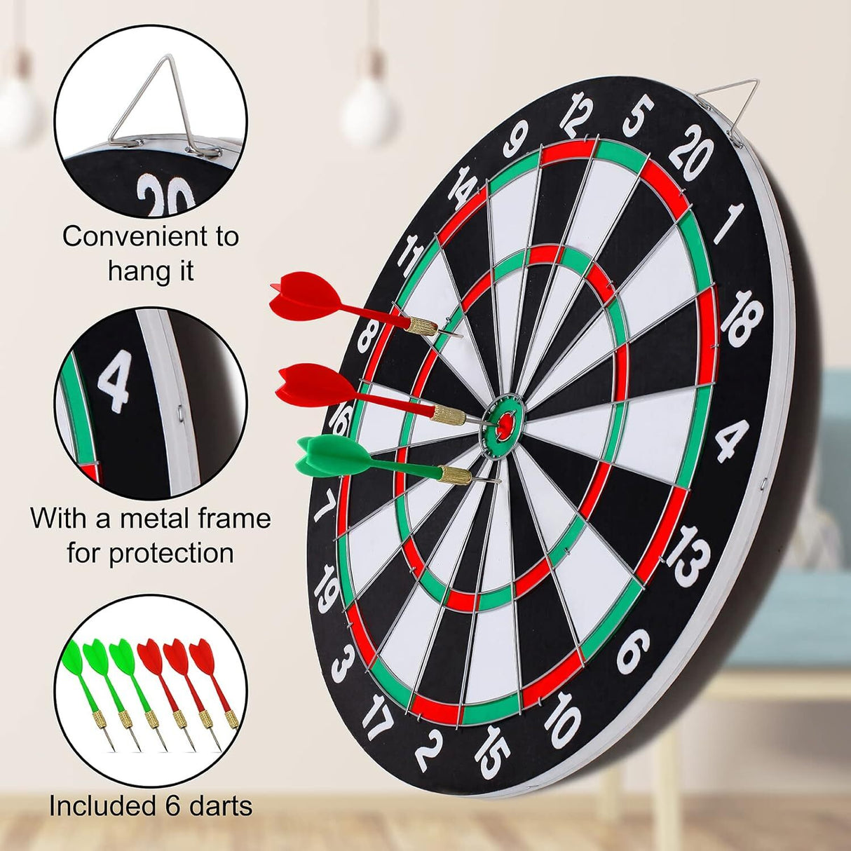 15" Dartboard Dart Board with Steel Darts Professional Competition Party Game